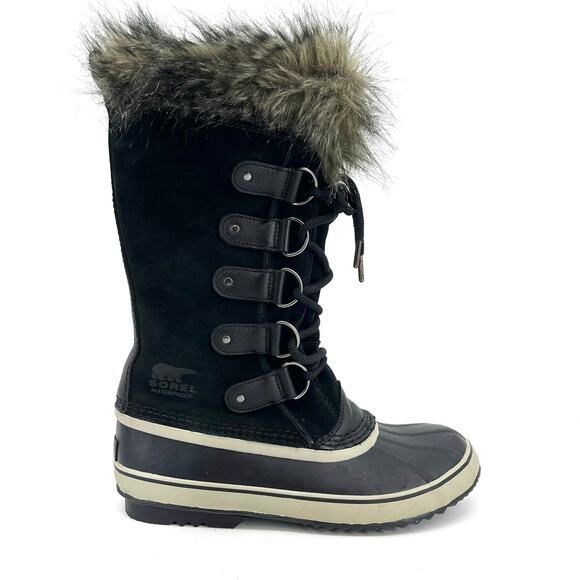 Sorel Women's 11 Black Joan Arctic Suede Waterproof Fur Trim Winter Snow Boots - Picture 3 of 9